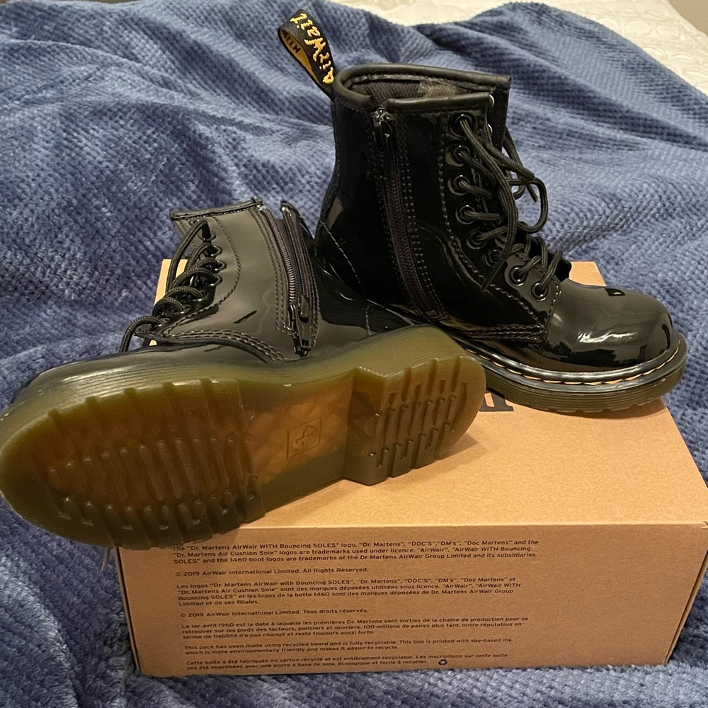 Kids Black Patent Leather Dr. Martens 12